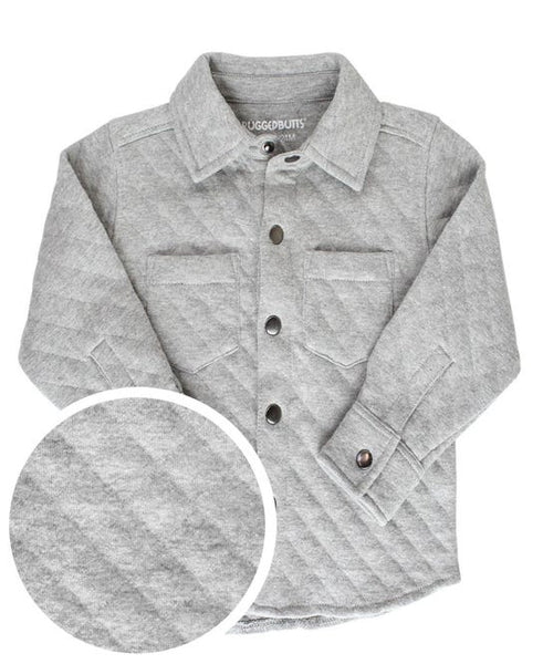 Quilted Long Sleeve Button Down Shirt-Heather Grey