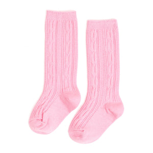 Cable Knit Knee High Socks-Bubblegum