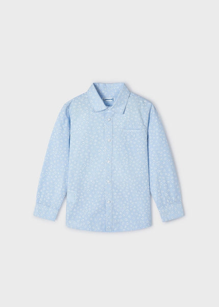 Printed Long Sleeve Button Up Shirt- Sky Blue