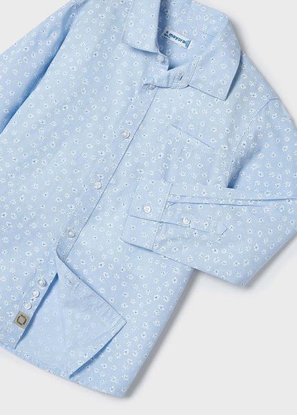 Printed Long Sleeve Button Up Shirt- Sky Blue