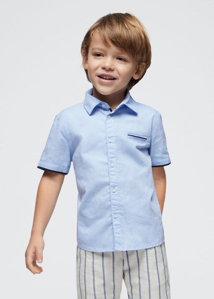 Short Sleeve Button-Up Shirt-Sky Blue