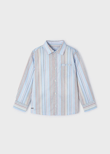 Striped Long Sleeve Button Up Shirt-Sky Blue