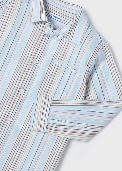 Striped Long Sleeve Button Up Shirt-Sky Blue