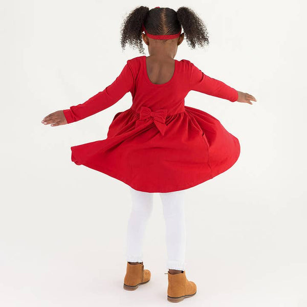 Red Knit Long Sleeve Twirl Dress