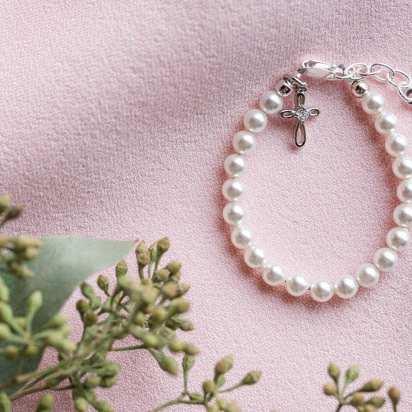 Lacey - Silver Pearl Baby Baptism Bracelet