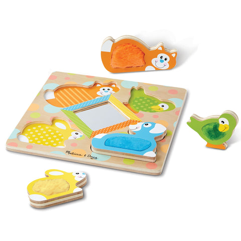 MD First Play Wooden Touch and Feel Puzzle Peek-a-Boo Pets With Mirror