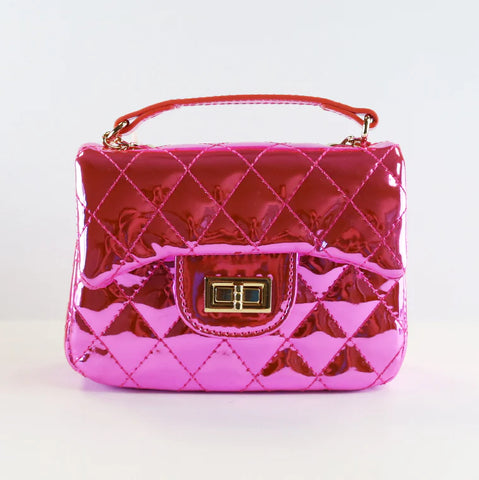 Metallic Crossbody Quilted Purse - Pink