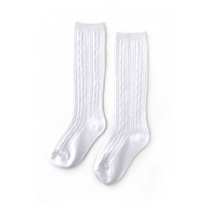 Cable Knit Knee High Socks-White