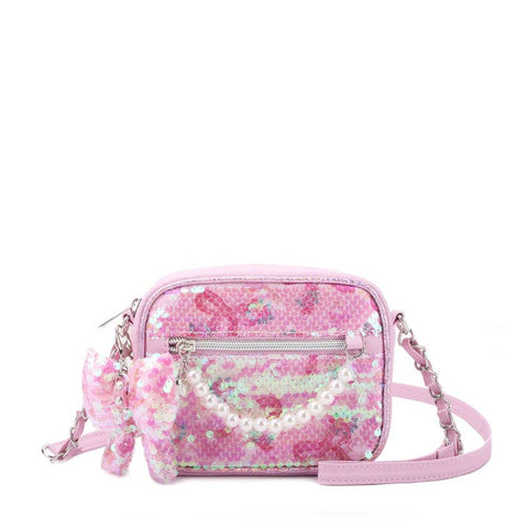 OMG Sequins Bow Print Crossbody Bag with Bag Charm