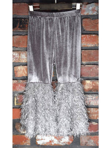 Velvet Shaggy Bell Leggings-Pewter