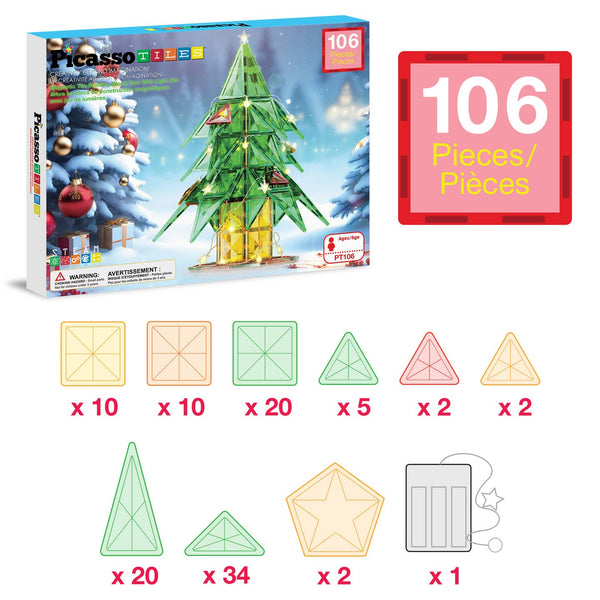 PicassoTiles Magnet Cube Holiday Tree Magnetic Tile Building Set