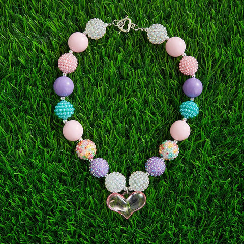 Multi-Color Necklace with Pink Heart Pendant