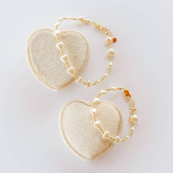 Girls 14K Gold-Plated Heart Pearl Baby Beaded Bracelet-BB-Millie