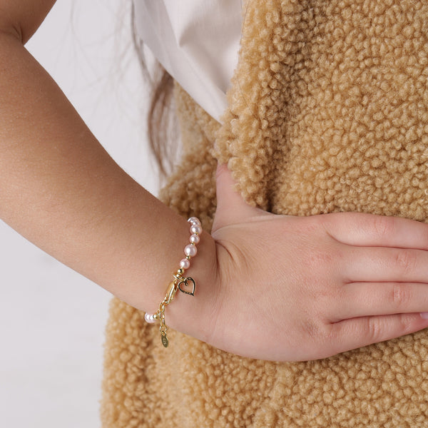 Larkin - 14K Gold-Plated Pink Pearl Baby Heart Bracelet