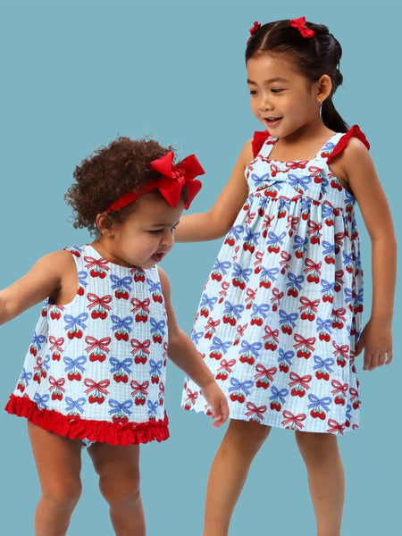 Berries & Bows Cotton Gauze Flutter Bow Woven Dress