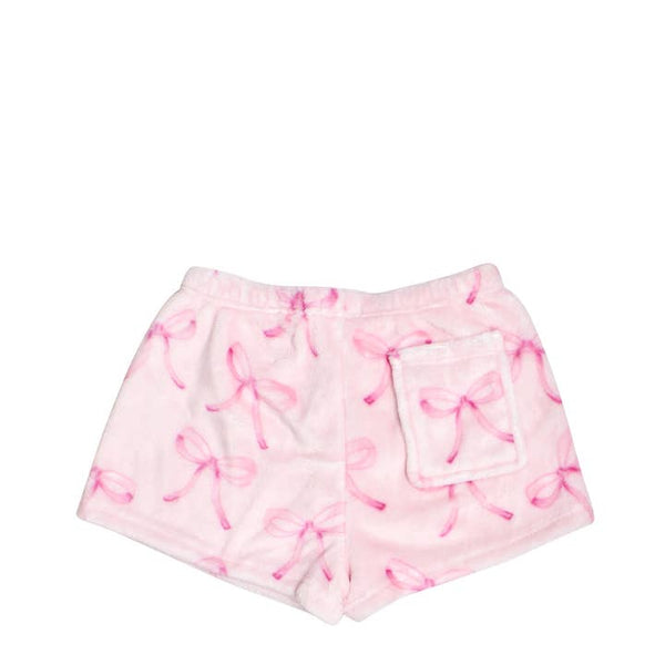 OMG Fleece Printed Cozy Shorts - Pink Bow
