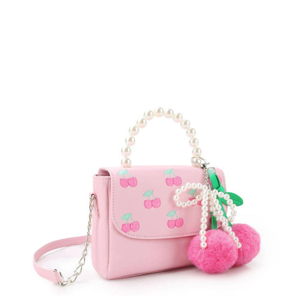 Cherry Pearl Handle Crossbody Bag with Charm