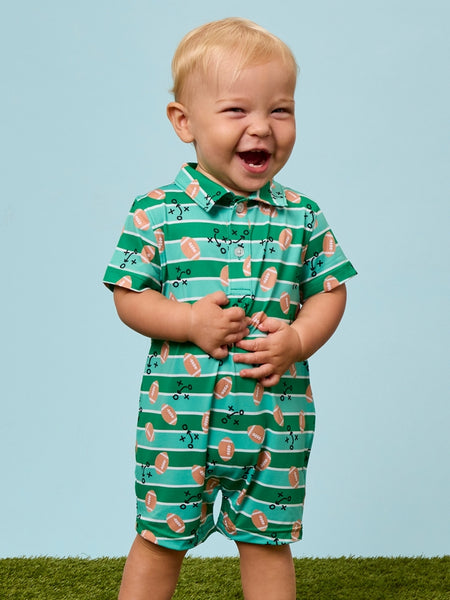Tackles & Touchdowns Football Knit Short Sleeve Performance Polo Romper