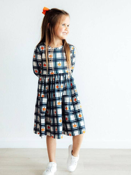 Plaid Pumpkins L/S Pocket Twirl Dress