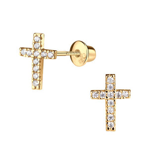 CM 14K Gold-Plated Cross Cz Earrings