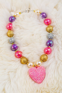 Multi-Color Necklace w/ Shimmery Heart Pendant