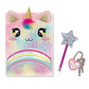 HF Rainbow Fuzzy Diary Book With Lock Set
