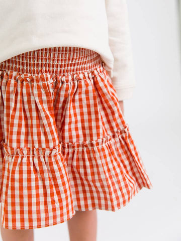 Classic Rust Gingham Smocked Twirl Skirt