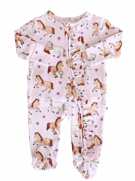 Ruffle Zipper Footie | Pony Club Pink