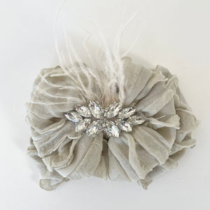 Champagne Feather and Rhinestone Ruffle Headband