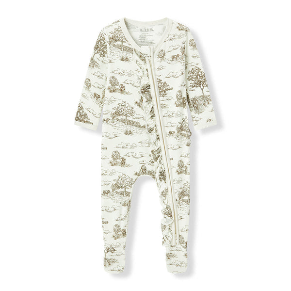 Country Toile Lux Ruffle Zip Footie