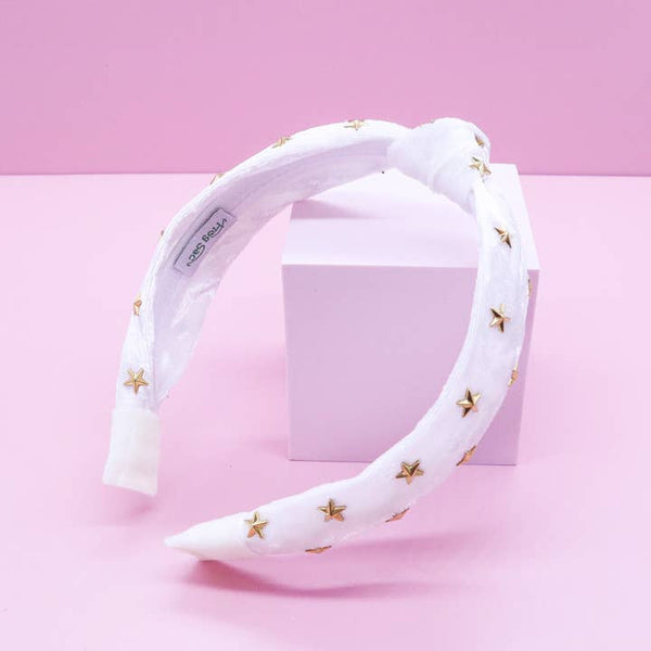White Star Stud Velvet Knot Headband