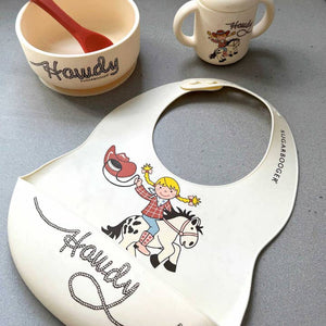 Fresh & Messy Silicone Bib & Spoon Set - Howdy Cowgirl