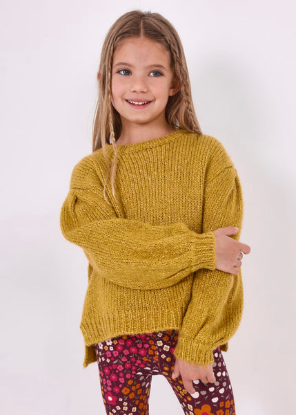 Mustard Drop Shoulder Knit Sweater w/Sequins