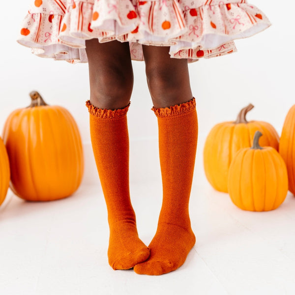 Pumpkin Spice Lace Top Knee High Sock