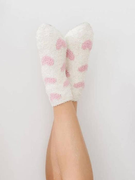 Coconut/Light Pink Heart Cozy Socks