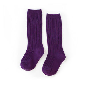 Cable Knit Knee High Socks-Plum