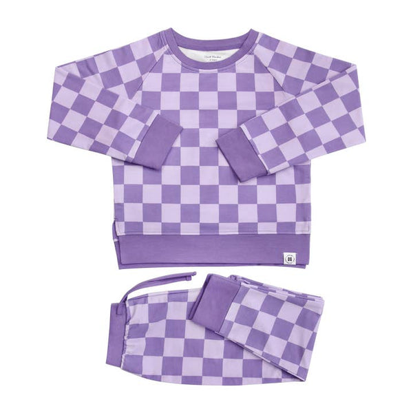 Purple Haze Checker Baby Pink Crew Neck Jogger Set