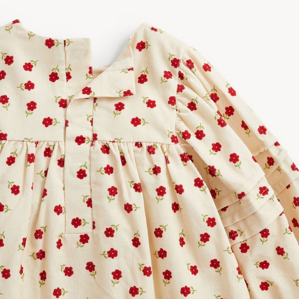 Floral Corduroy Girls Puff Slv Dress