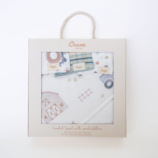 Charlie Farmhouse Tractor Hooded Towel/Wash Cloth