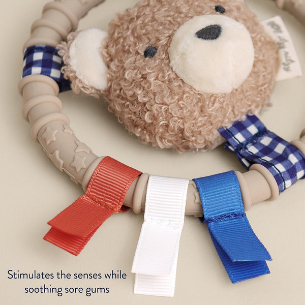 Itzy Ring Pal™ - Teething Ring with Plush Character - Taupe Bear