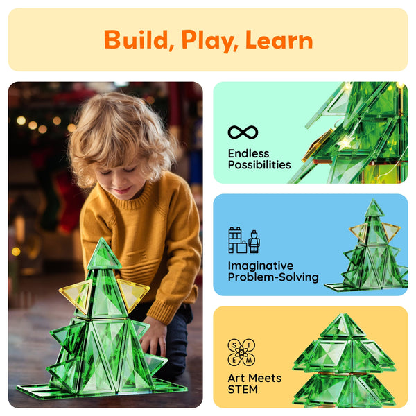 PicassoTiles Magnet Cube Holiday Tree Magnetic Tile Building Set
