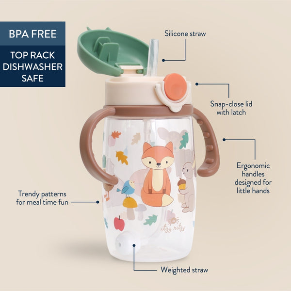 Itzy Sips™ - Straw Cup with Snap-Close Lid- Woodland