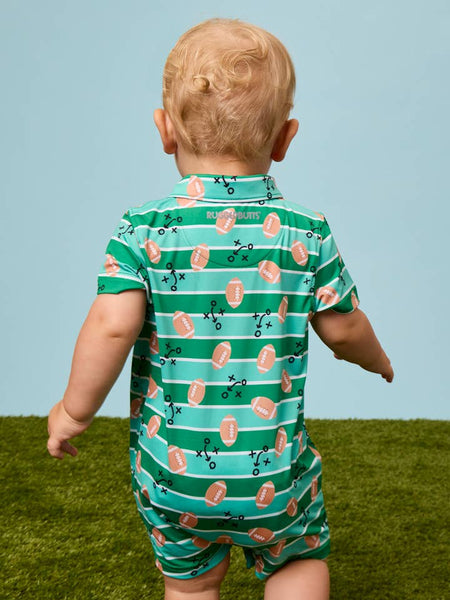 Tackles & Touchdowns Football Knit Short Sleeve Performance Polo Romper
