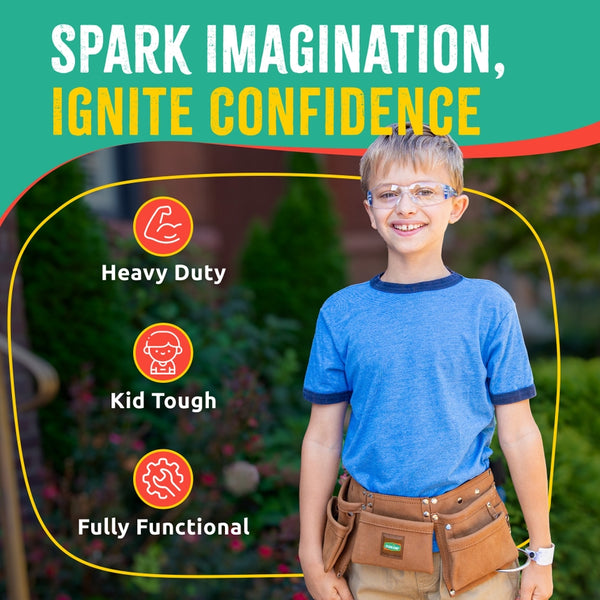 Kids Leather Tool Belt with Safety Goggles