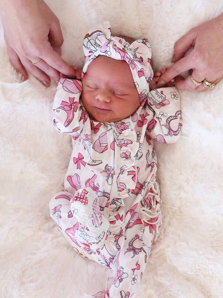 Pink Rodeo Dreams Ruffle Zipper Footie