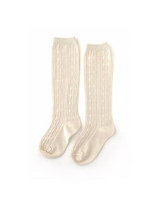 Cable Knit Knee High Socks-Vanilla