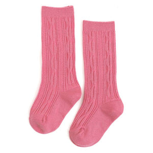 Cable Knit Knee High Socks-Pink Pearl