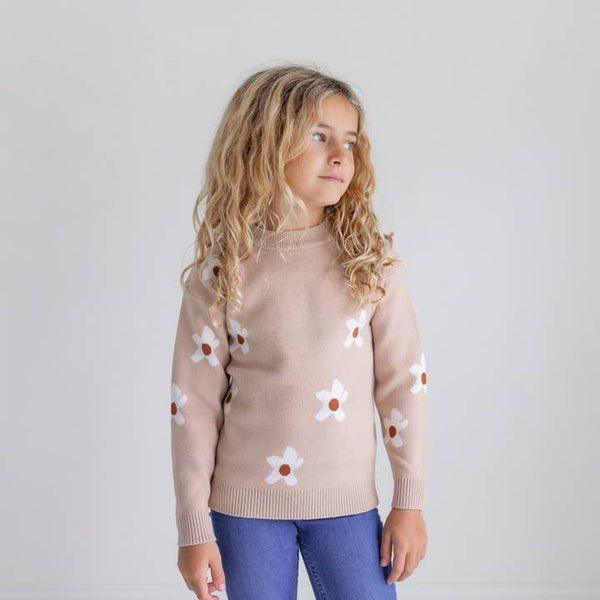 Beige Flower Crew Neck Sweater