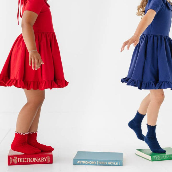 Ribbed Lettuce Trim Midi Socks - Bright Navy