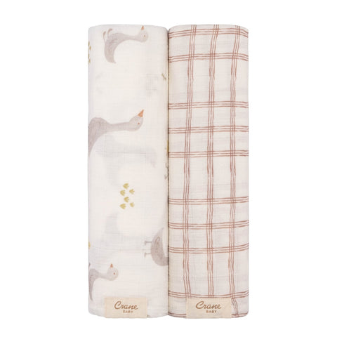Charlie 2-pc. Farmhouse Goose/Check Swaddle Set